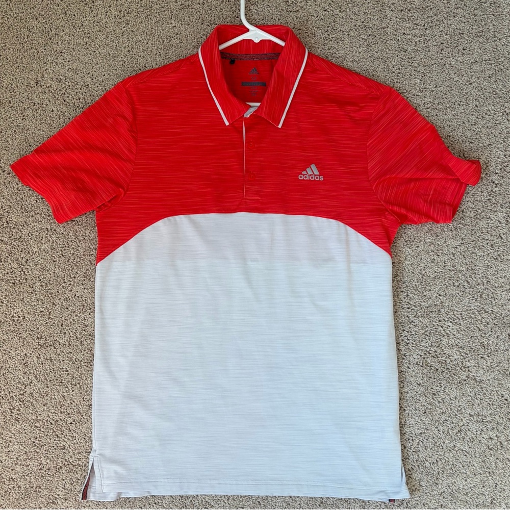 Adidas Men's Golf Shirt Red/Orange and White size M